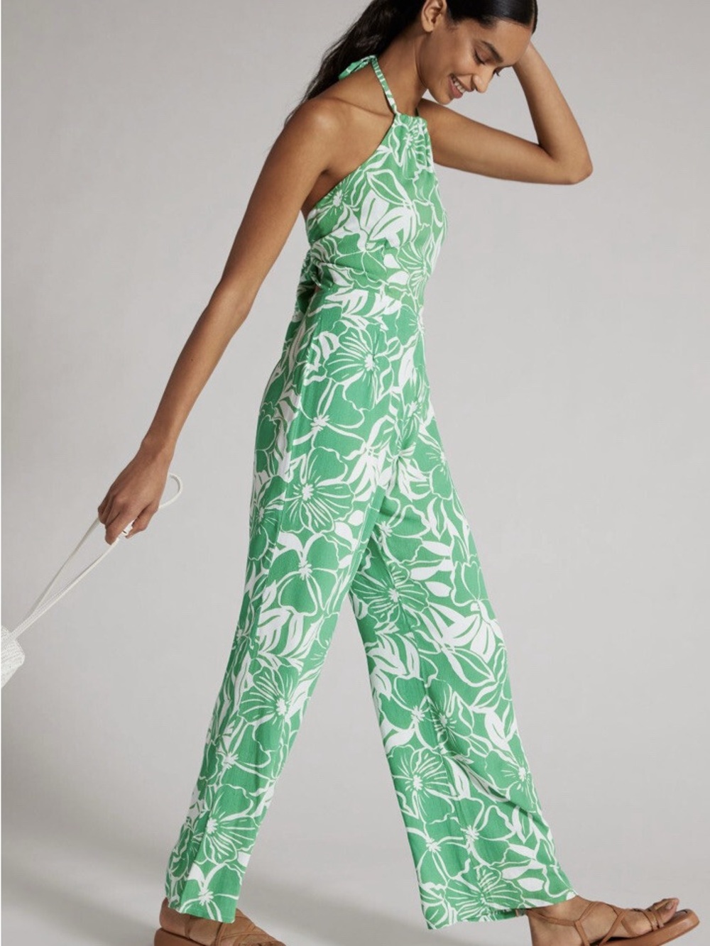Faithfull the Brand Manora Halter Jumpsuit El Marsa Floral Green Size small